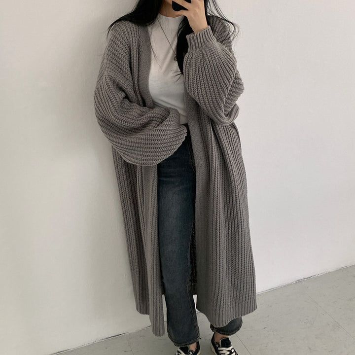Knit coat for women with a relaxed fit and a deep V neck Lune London