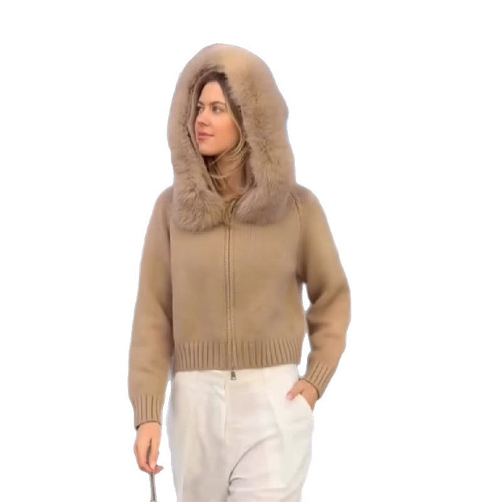 Ladies Knit Pullover with Fur Collar Lune London