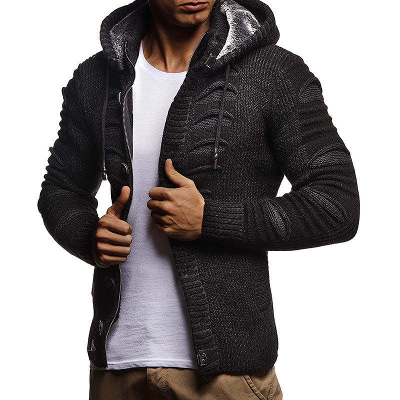 Men's knitted jacket with hood and decorative button details Lune London