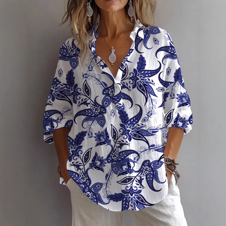 Casual blouse for women with floral print and button placket Lune London