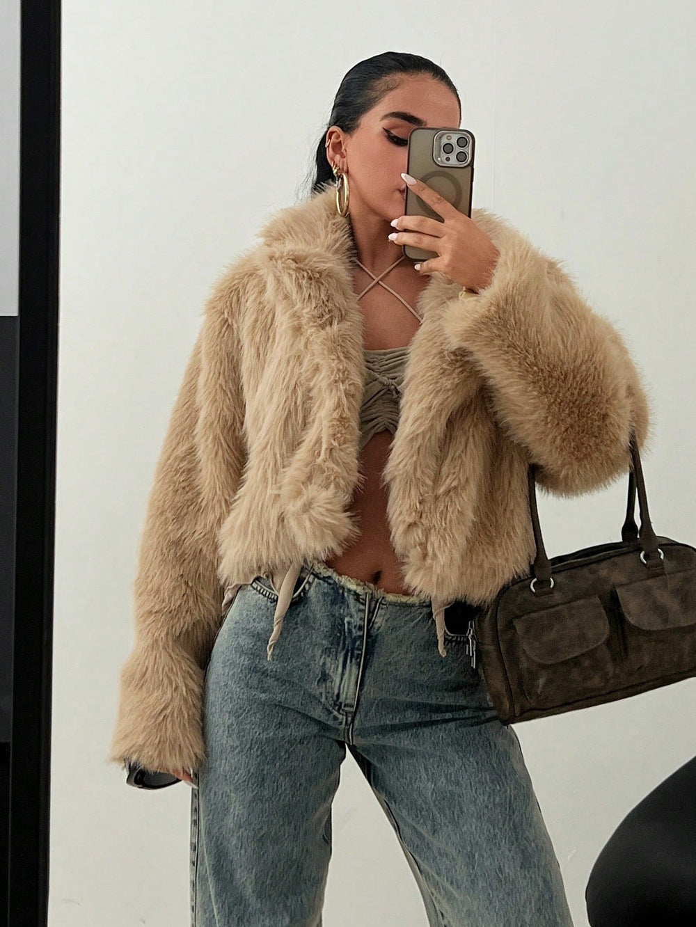Ladies trendy short jacket with glamorous faux fur Lune London