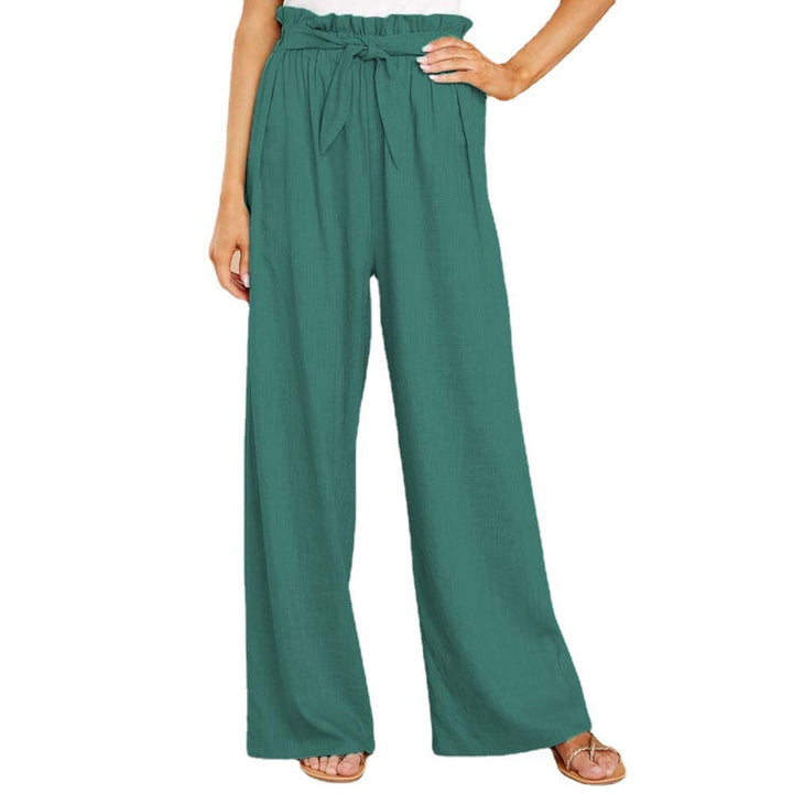 High-waisted linen pants for women with a tie belt Lune London