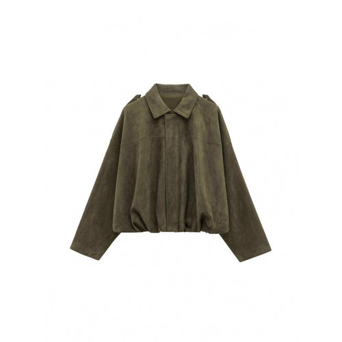 Trendy oversized jacket for women with hidden belt and chic shoulder details