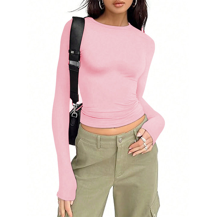 Chemise basique à manches longues pour dames avec un élégant col rond Chic & Stil