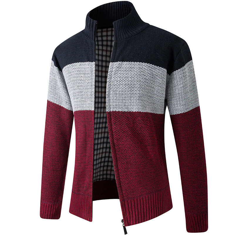 Knitted men's jacket with high collar and striped design Lune London