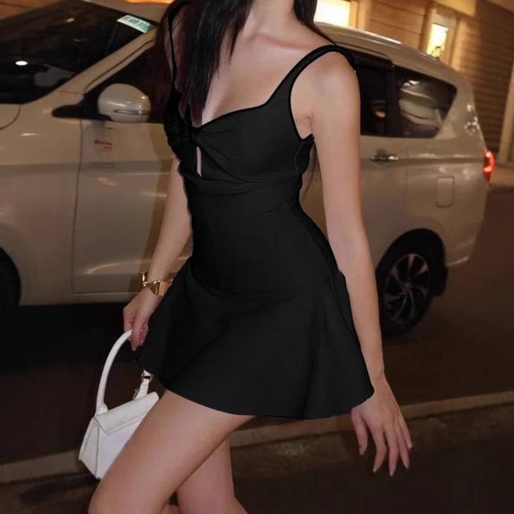 Ladies Mini Dress Fancy with Attractive Cut-Out Details and Chic Bow Application and Style