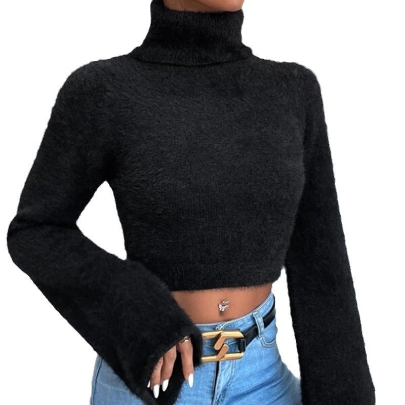 Ladies High Quality Knit Sweater with Wide Sleeves and Turtleneck Lune London