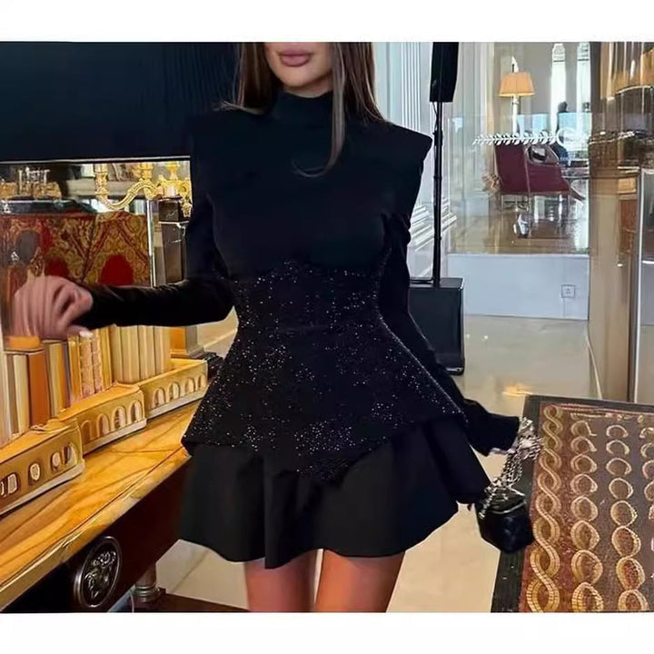 Women Glamorous Cocktail Dress with Textured Bodice and Voluminous Skirt Lune London