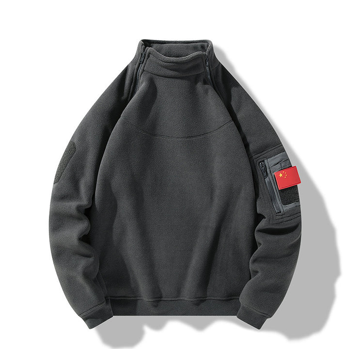 Fleece pullover for men with a high collar and practical zip pockets Lune London