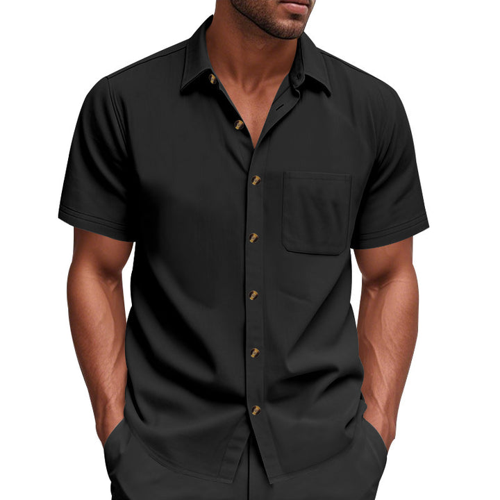 Short sleeve shirt for men with chest pocket and trendy button details Lune London