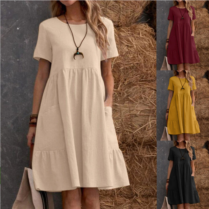 Casual cotton dress for women with pockets and ruffle Chic and Style