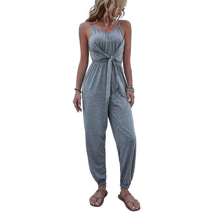 Casual ladies' jumpsuit with adjustable straps and bow at the waist Lune London