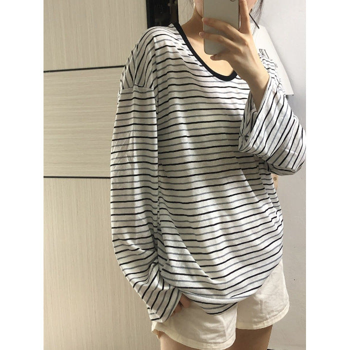 Women's striped oversized longsleeve shirt with wide sleeves Chic & Stil