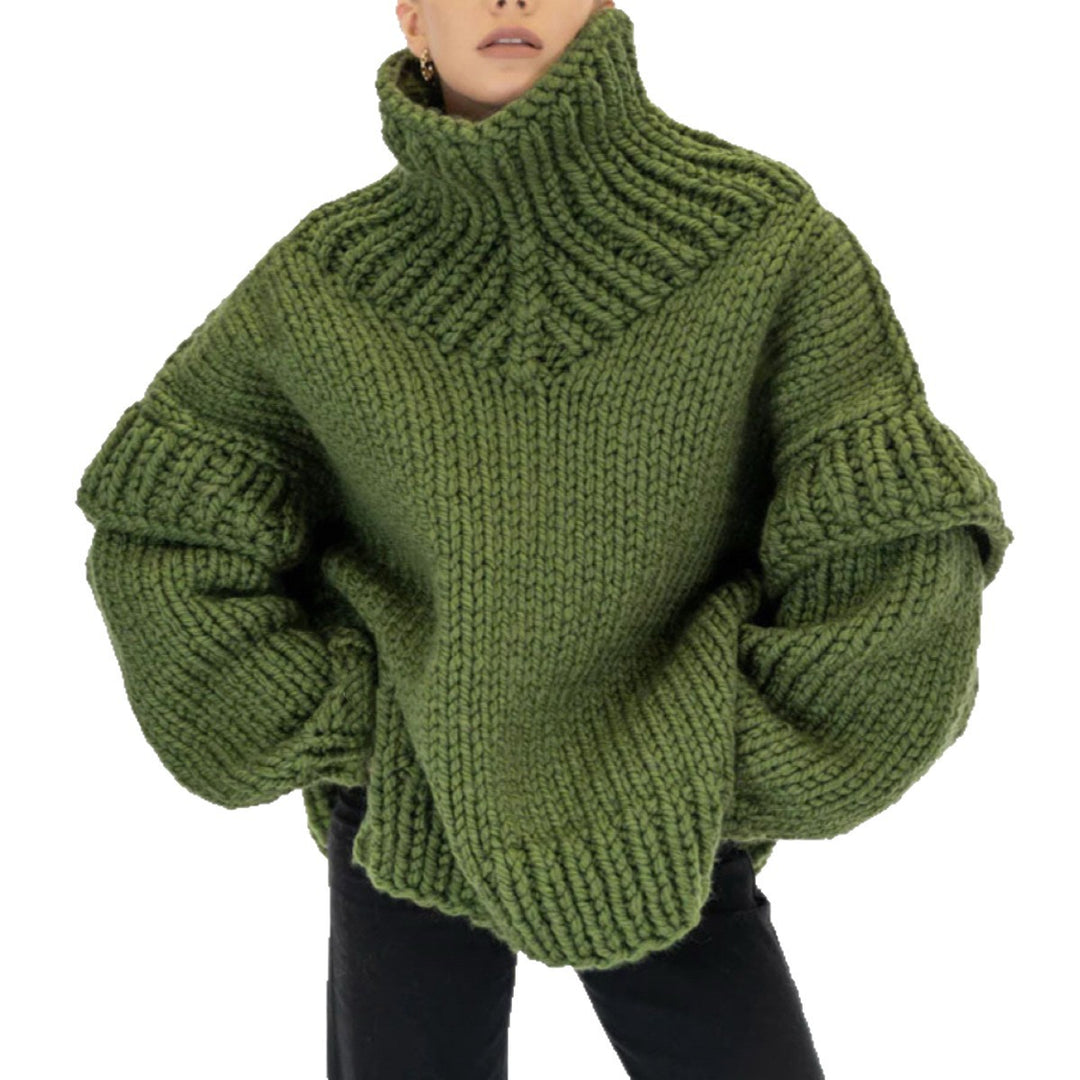 Oversized knit sweater for women with voluminous sleeves and a high collar Lune London