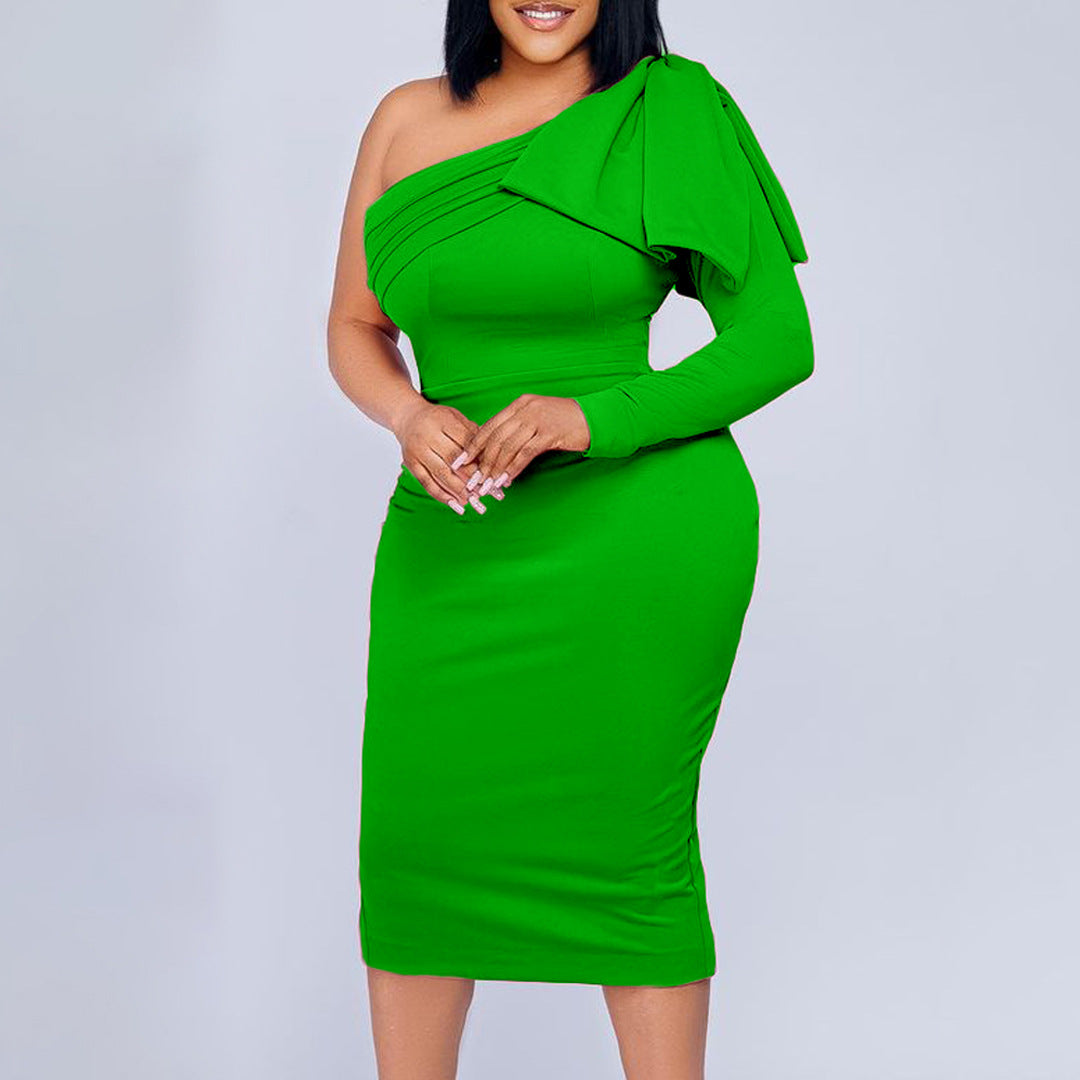Asymmetrical dress for women fitted with drapes Lune London