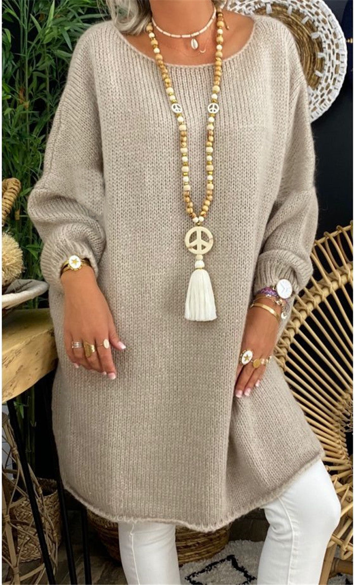 Women's Casual Oversized Long Sleeve Knitted Pullover with Side Slits Lune London