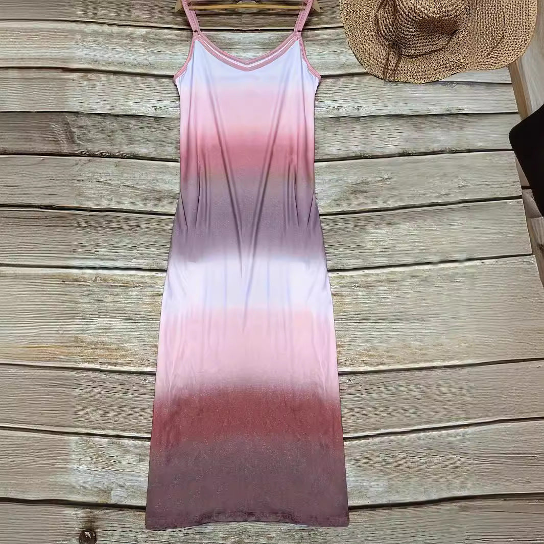 Maxi dress women with sporty V-neck and trendy color gradient Lune London