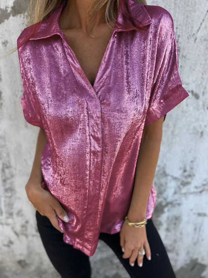 Ladies Elegant Satin Blouse with Shiny Finish and Chic Casual Cut