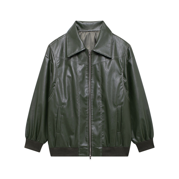 Ladies Trendy Synthetic Leather Jacket with Elastic Cuffs and Practical Pockets Lune London