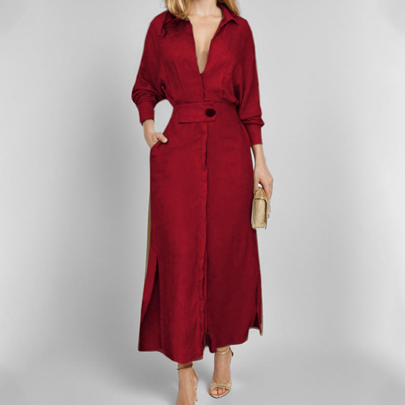Maxi dress for women with elegant V-neckline and side slit Lune London