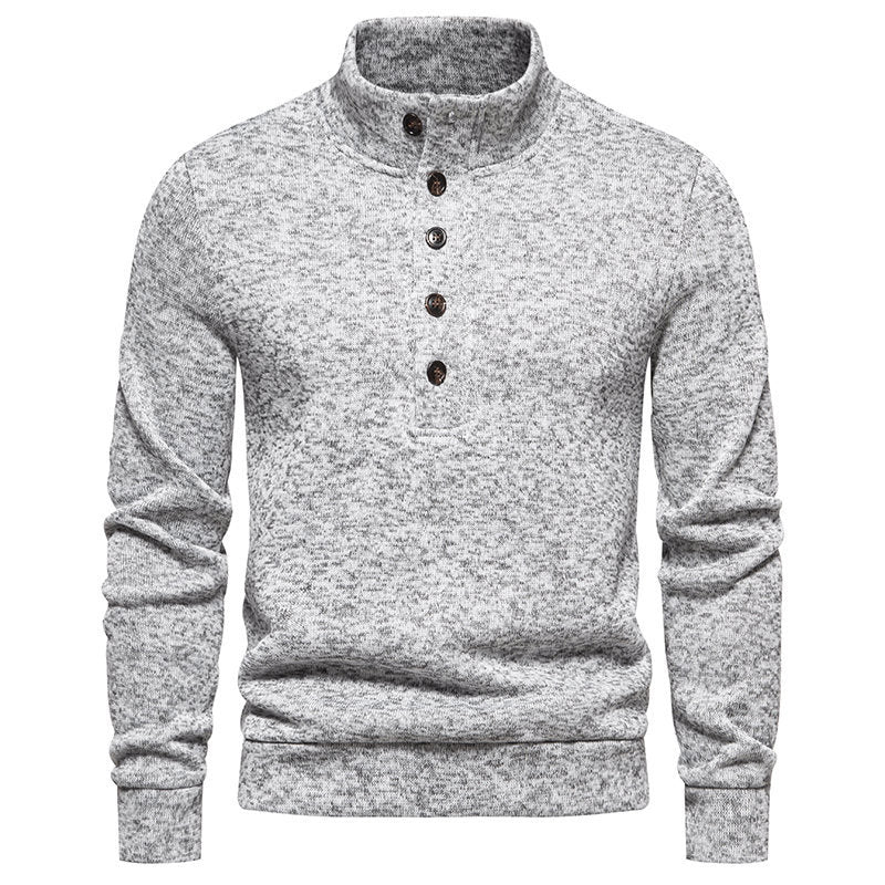 Pullover for men with a comfortable high collar, button placket and textured design Lune London