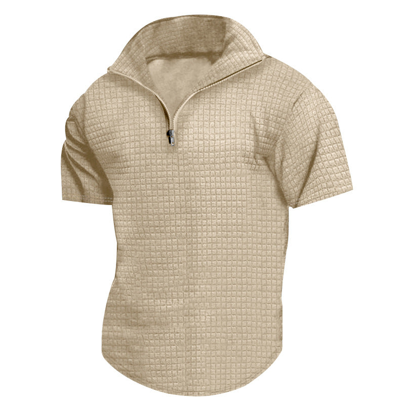 Functional short-sleeve shirt for men with modern stand-up collar and zipper Lune London