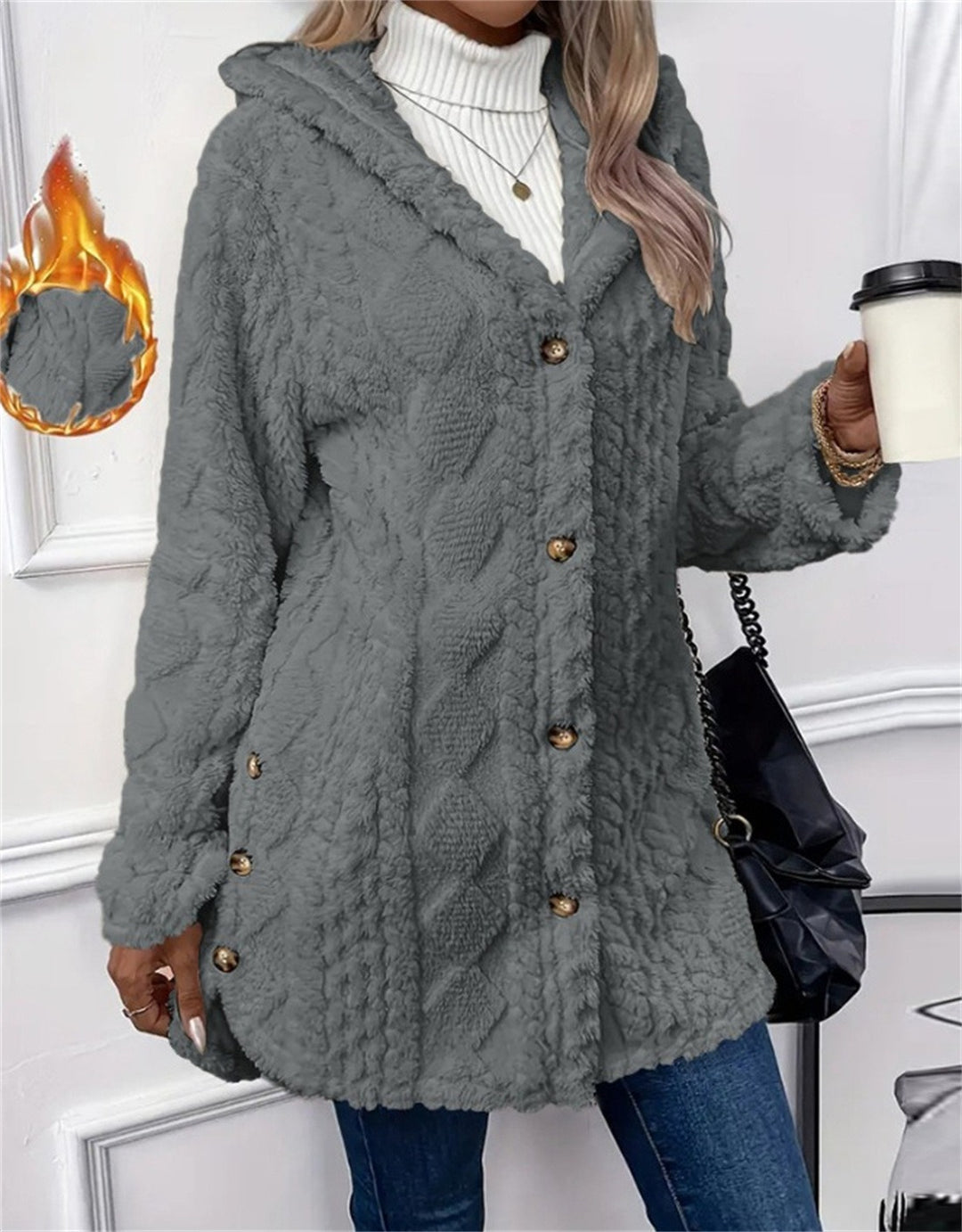 Ladies Cozy Teddy Jacket with Button Closure Lune London
