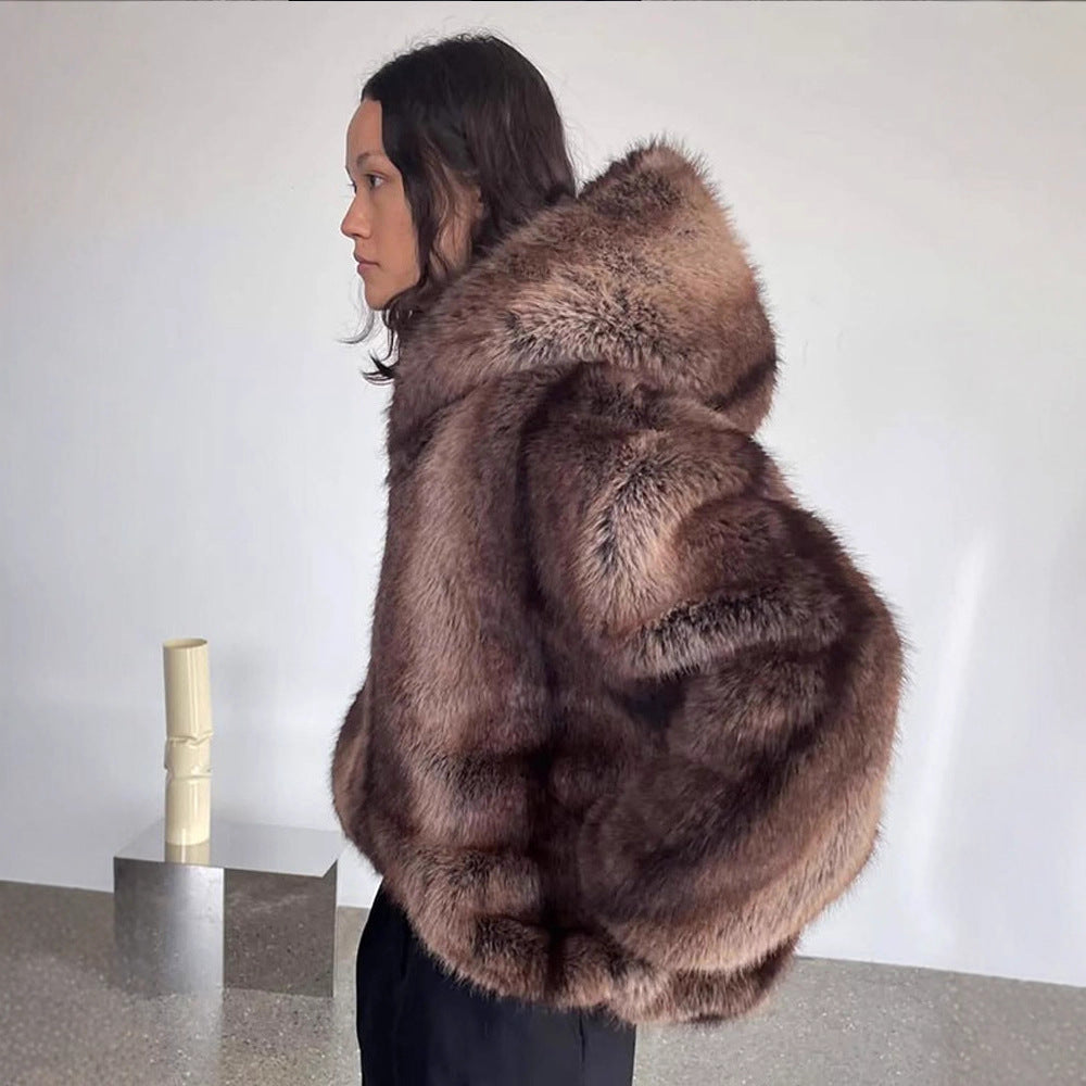 Women's Cozy Faux Fur Jacket with Hood Lune London