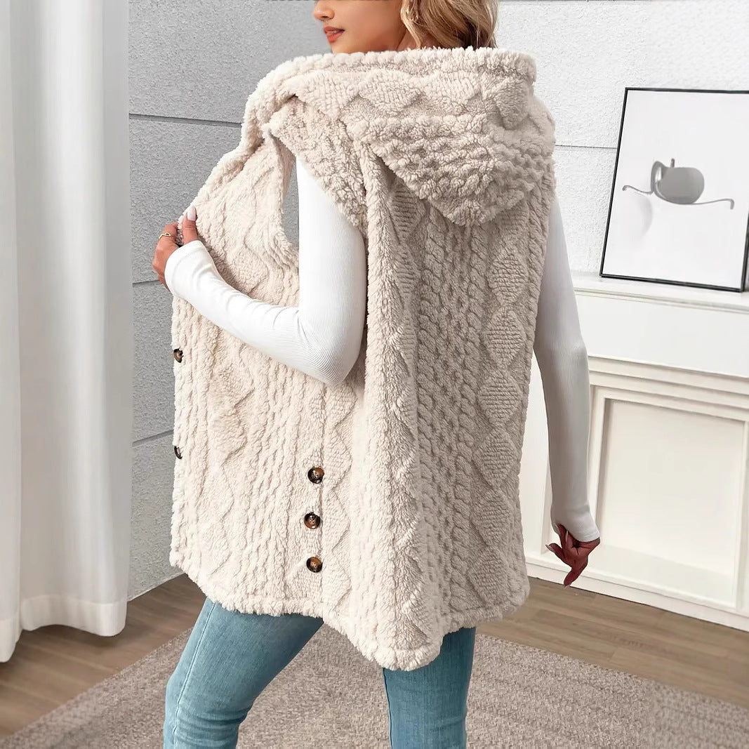 Fleece vest for women with hood and button closure Lune London