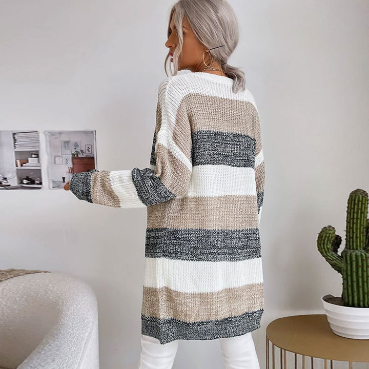 Cardigan tricot femme avec un motif rayé décontracté et une coupe ouverte Chic & Stil