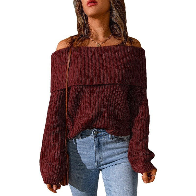 Comfortable knit sweater with off-the-shoulder Lune London