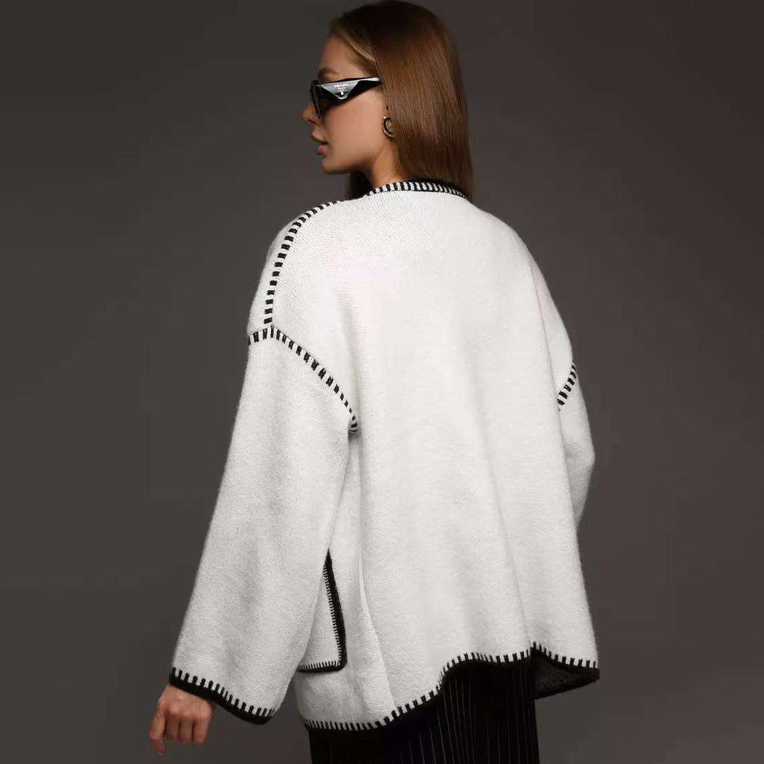 Knitted jacket for women with belt and large pockets Lune London