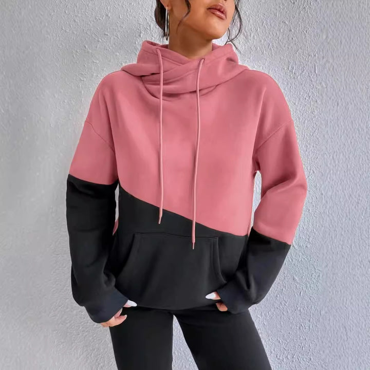 Ladies comfortable hoodie with asymmetrical color block design Lune London