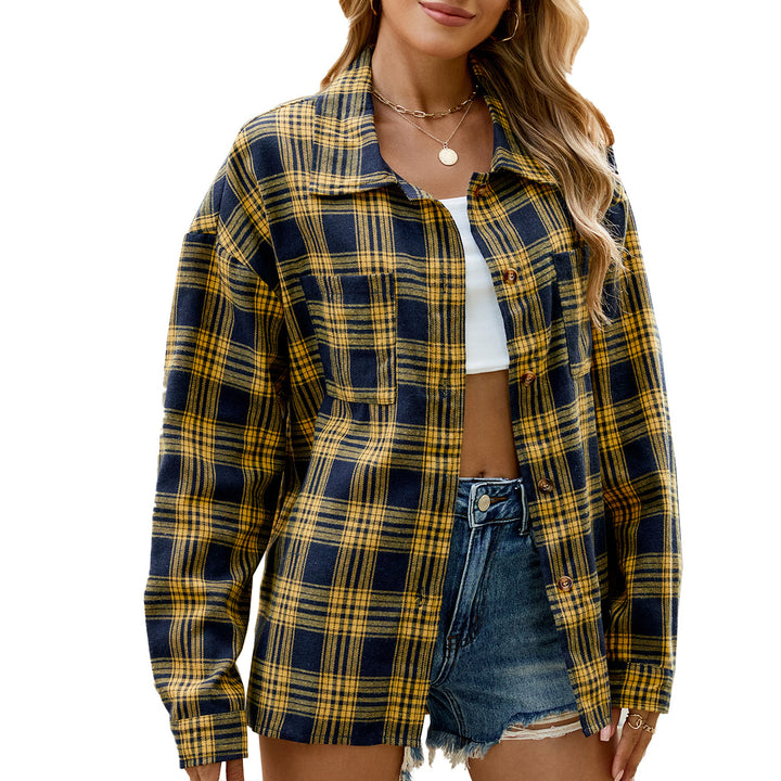 Plaid overshirt jacket for women with a relaxed fit and practical pockets Lune London