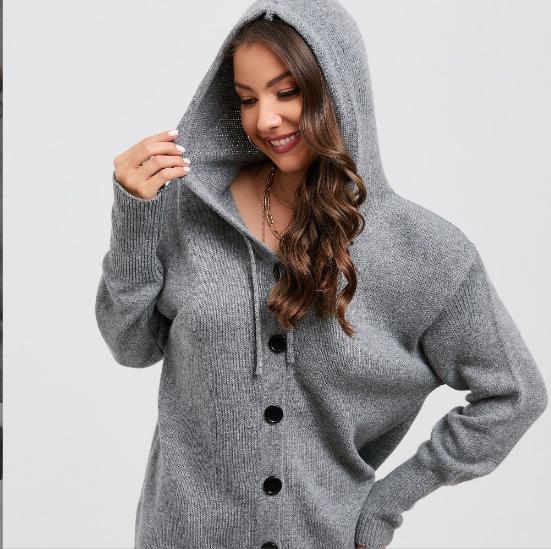 Women's knitted jacket with hood and button closure Lune London