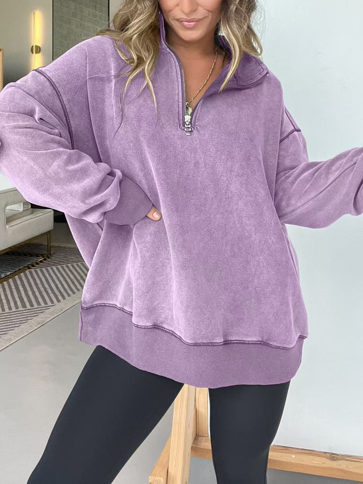 Ladies Comfortable Fleece Pullover with Half-Zip Lune London