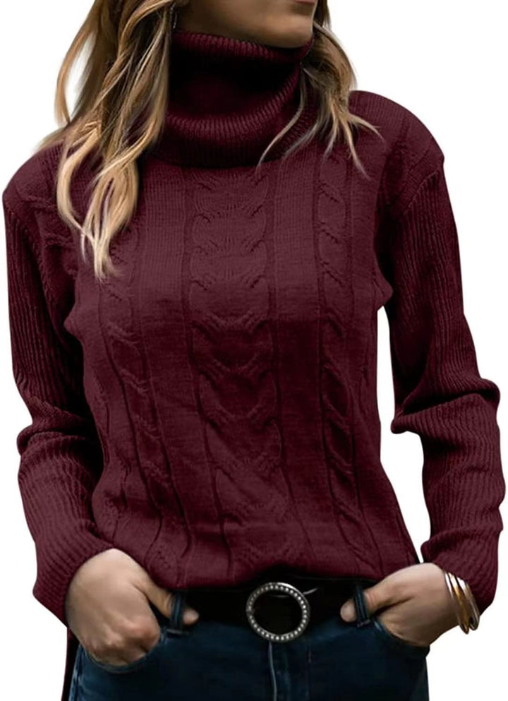 Knit sweater for women with high collar and relief pattern with braids Lune London