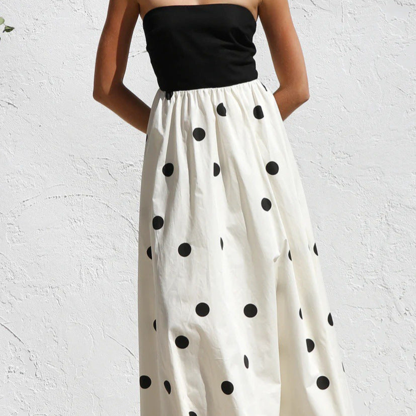 Maxi dress for women with strapless top and playful polka dot pattern Lune London