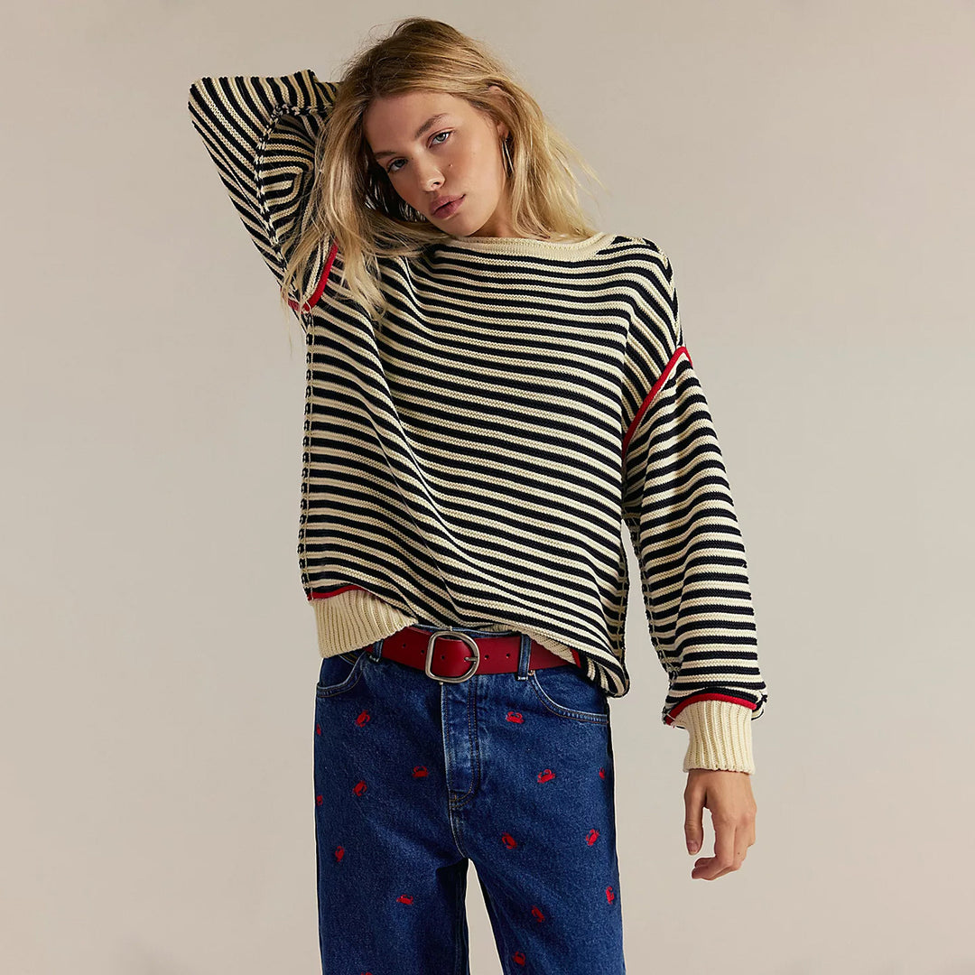 Oversized knit sweater for women with striped pattern and relaxed fit Lune London