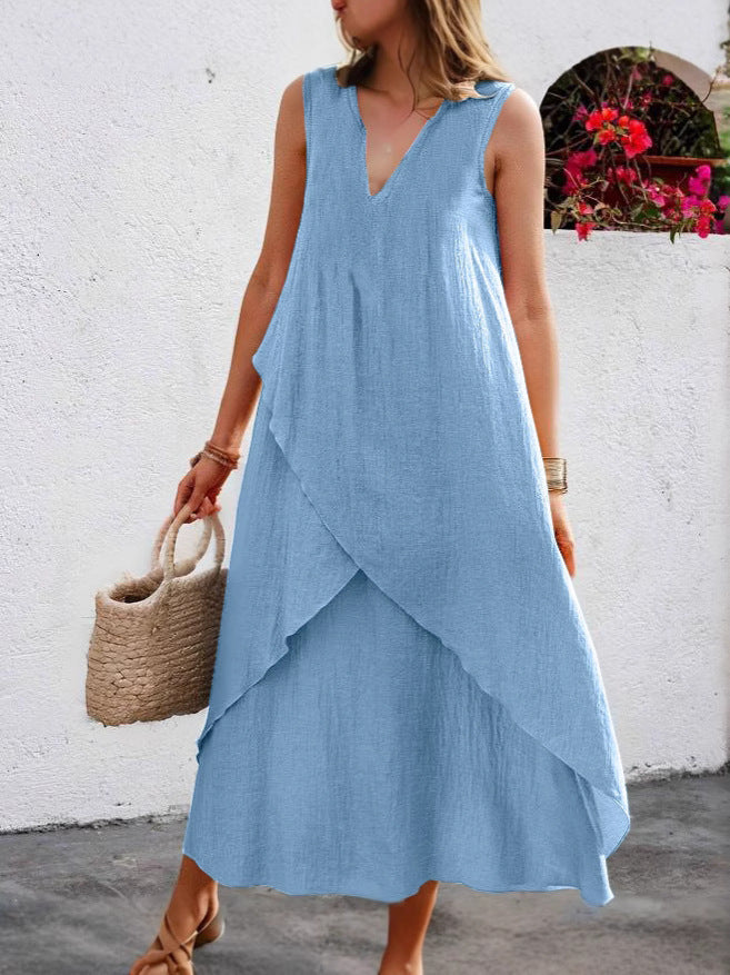 Casual maxi dress for women with layered ruffles and modern V-neck Lune London