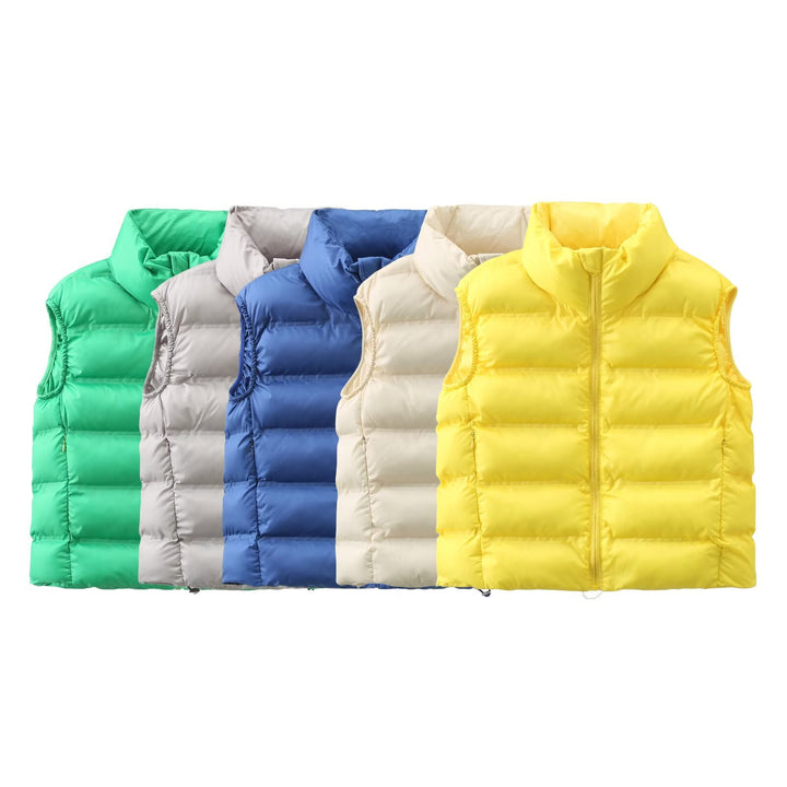 Quilted vest for women with high collar and decorative seams Lune London