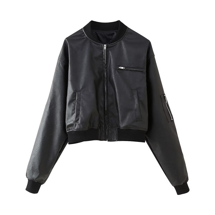 Women's trendy bomber jacket with casual leather look and practical pockets Lune London