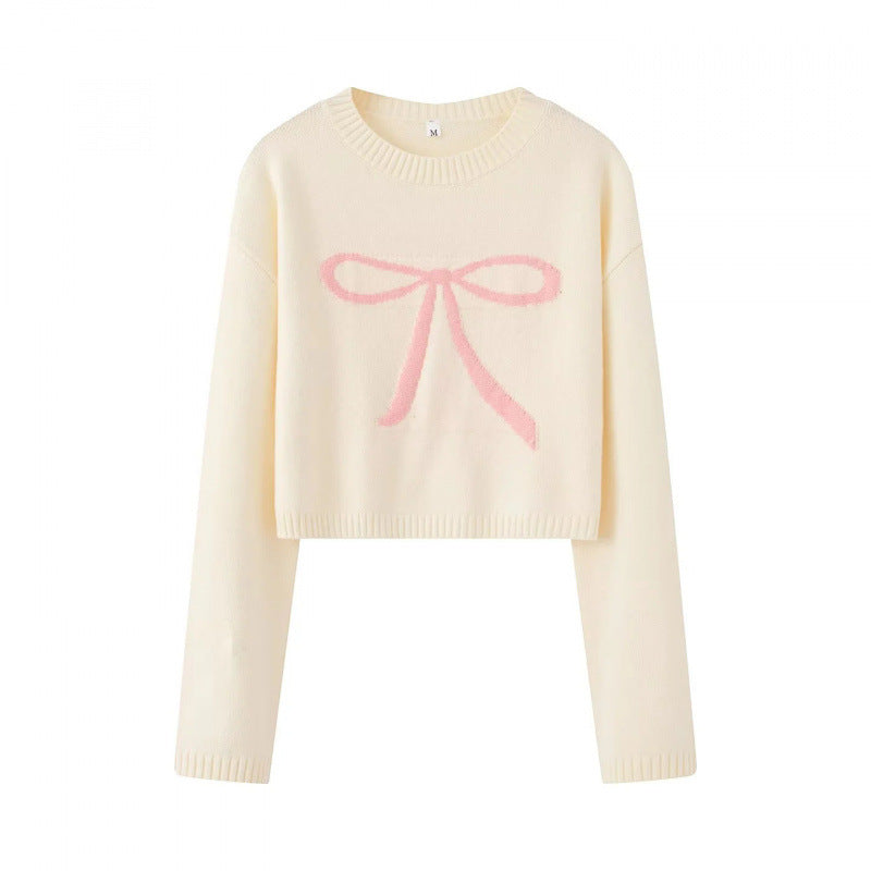 Cropped sweater for women with playful bow pattern Lune London