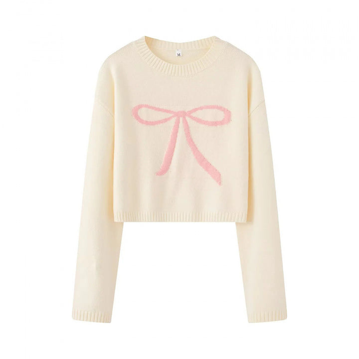 Cropped sweater for women with playful bow pattern Lune London