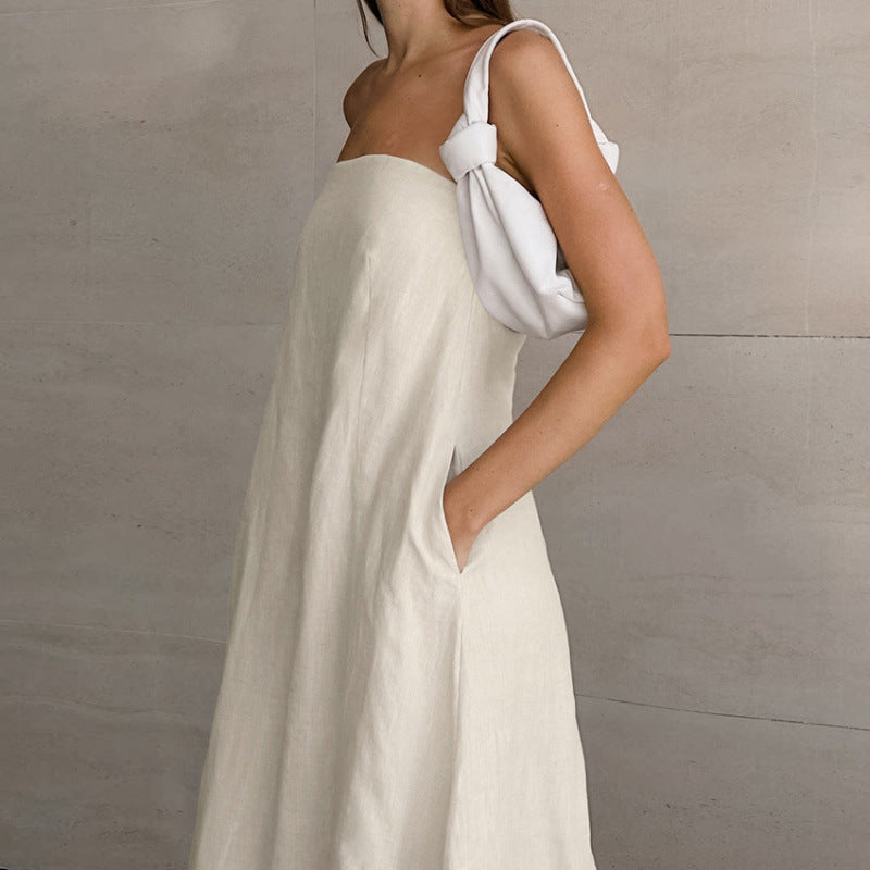 Ladies Maxi Dress Without Sleeves with Elegant Waistband and Flowing Cut Lune London