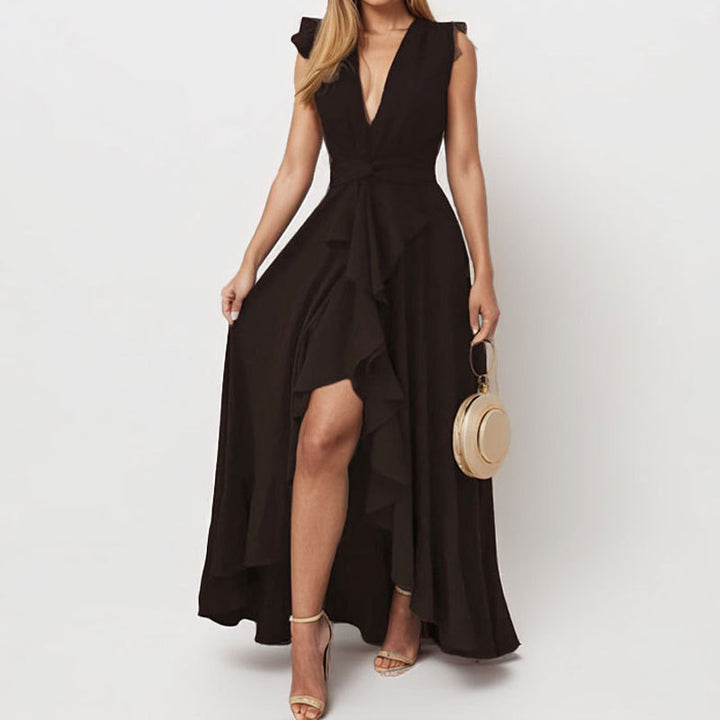 Robe maxi élégante pour femmes avec ourlet asymétrique et détails à volants Chic & Stil