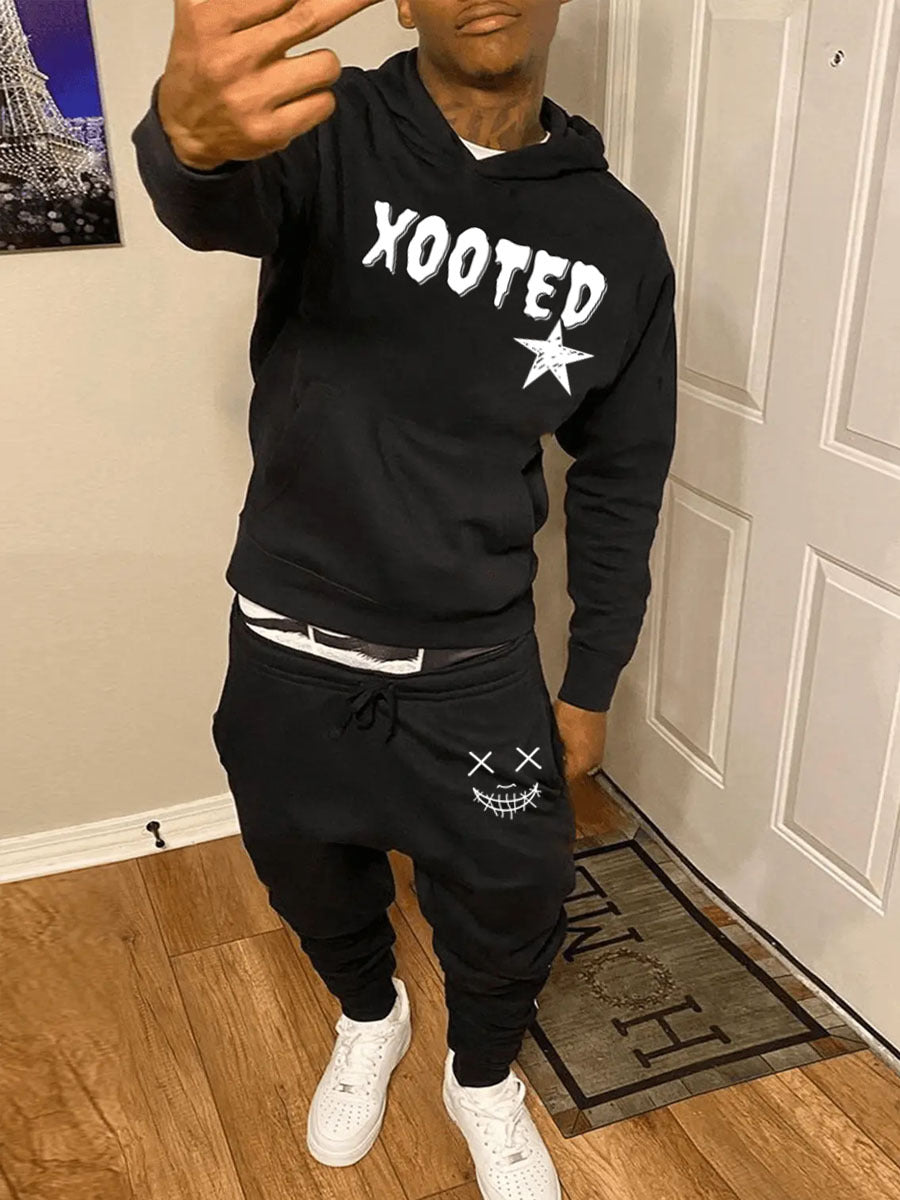 Men's hooded sweatshirt and jogger pants set with modern and eye-catching print Lune London