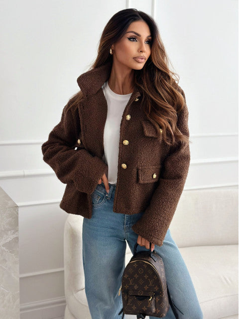 Teddy jacket for women with practical pockets and elegant button details Lune London