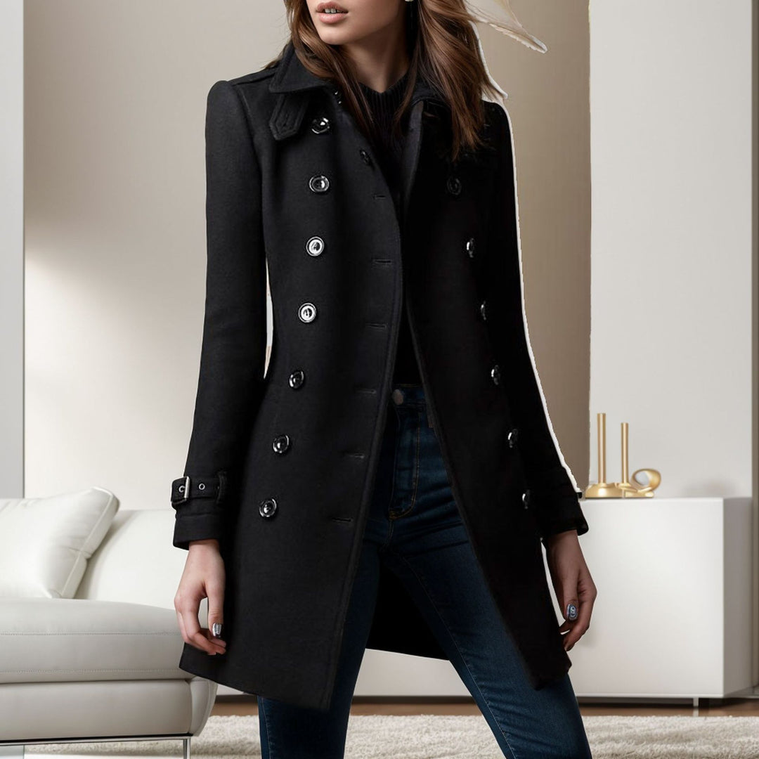 Elegant trench coat for women with a double row of buttons and weighted collar Lune London