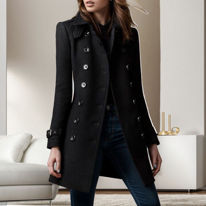 Elegant trench coat for women with a double row of buttons and weighted collar Lune London